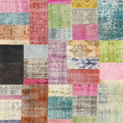Tapis rouge/brun/bleu zone contemporaine