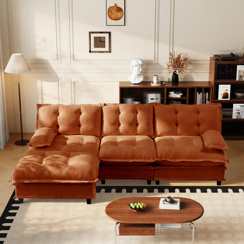 Canapé modulaire modulaire en chenille 107,8 po avec repose-pieds, Chenille orange
