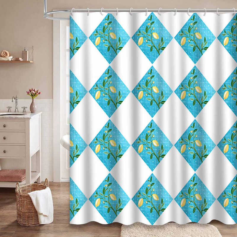 Branche de citron à l'aquarelle bleue avec 12 crochets, L 72 po x l 78 po