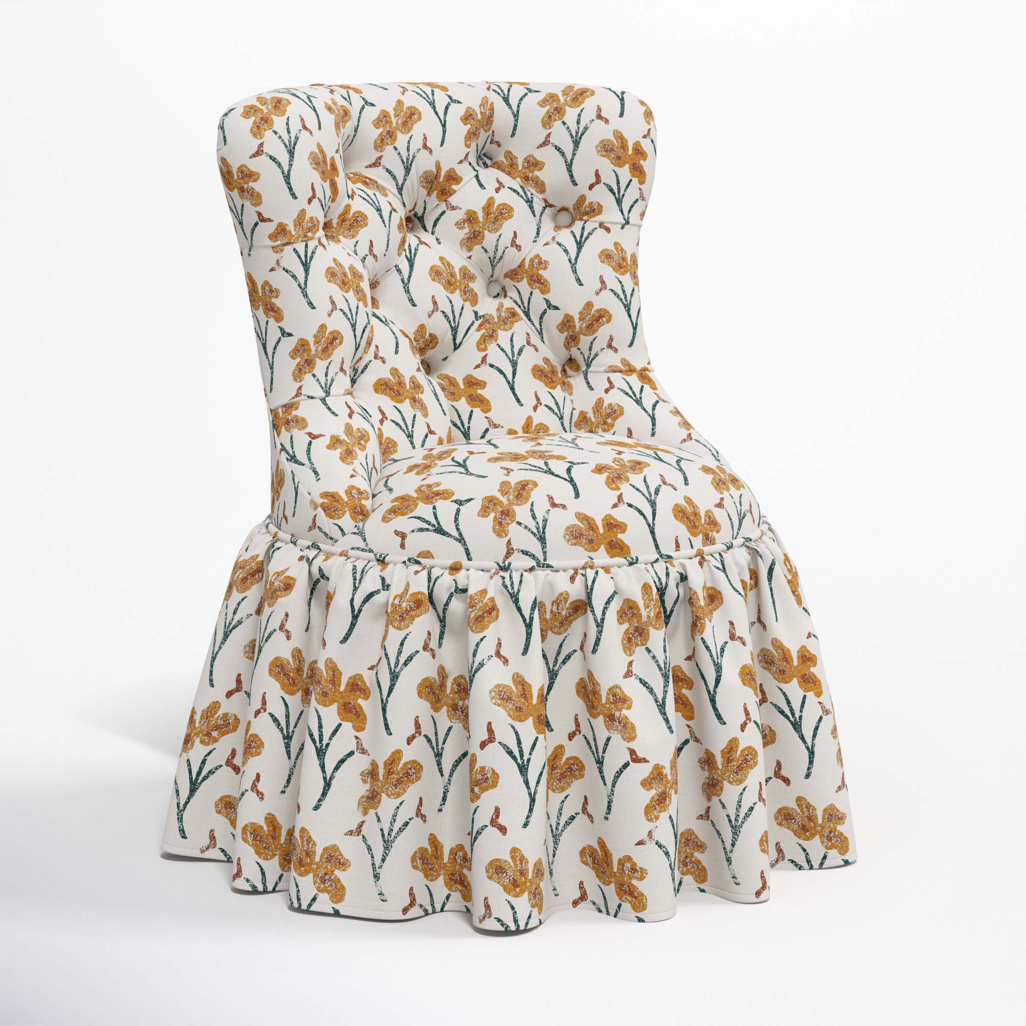 Minnie Upholstered Side Chair, Vanves Floral Ochre Teal