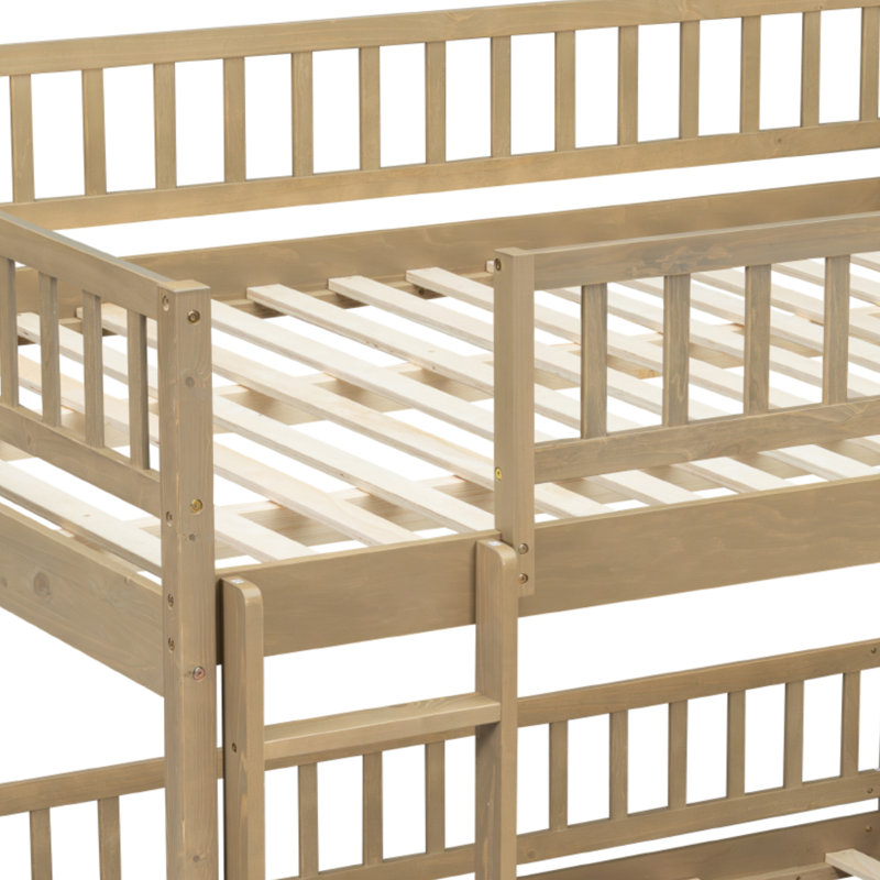 Jennifere Bunk Bed with Ladder and Guardrails, Walnut