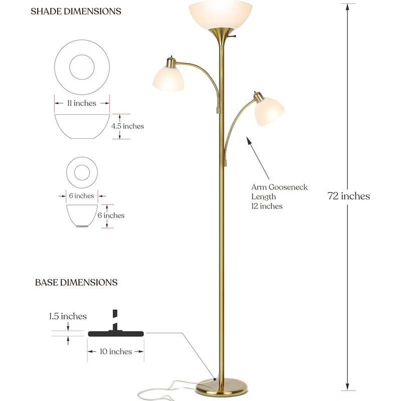 Lampe sur pied Dome Double Led, Laiton doré
