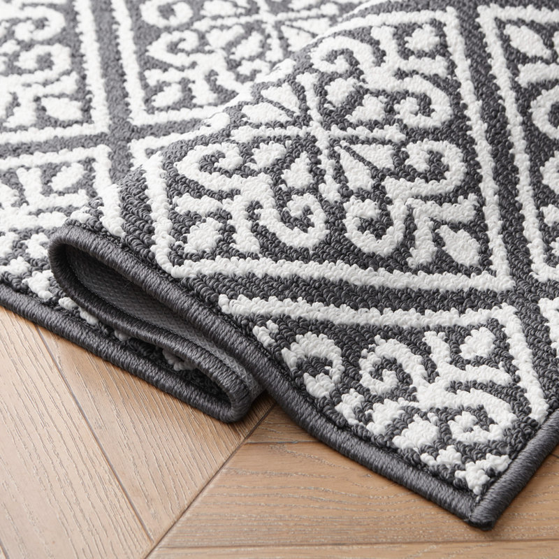 Austell Machine Woven Synthetic Geometric Area Rug, Runner 2'2" x 5', Dark Gray/Natural