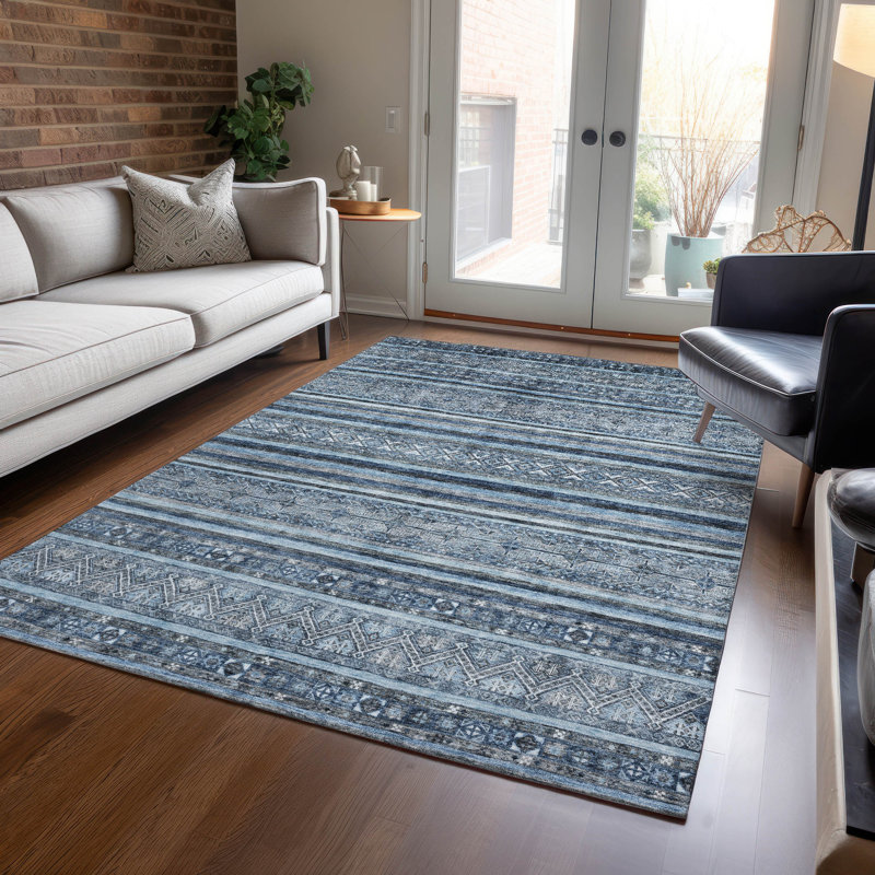Zaraxa Blue Washable Indoor-Outdoor Rug - LOOMLAN, 5' x 7'6"