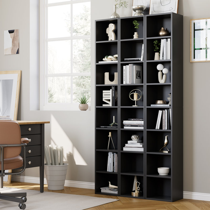 Bibliothèque Gracyn H 72 "moderne en bois à 8 niveaux avec tablettes réglables, rangement standard, Noir, 1