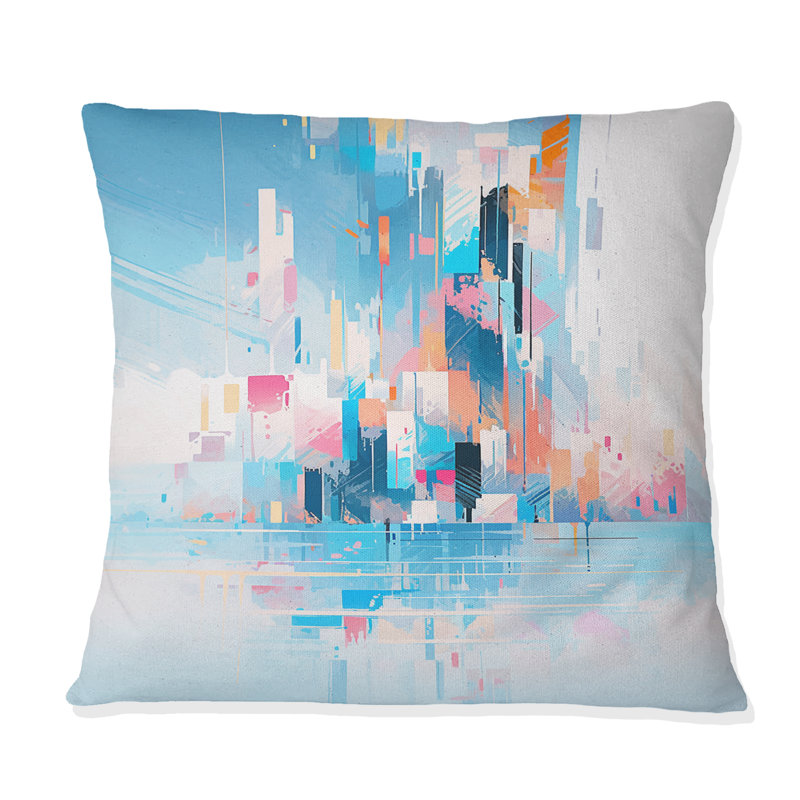 Coussin Teal Peach Interlocking Perspectives - Cubism Printed