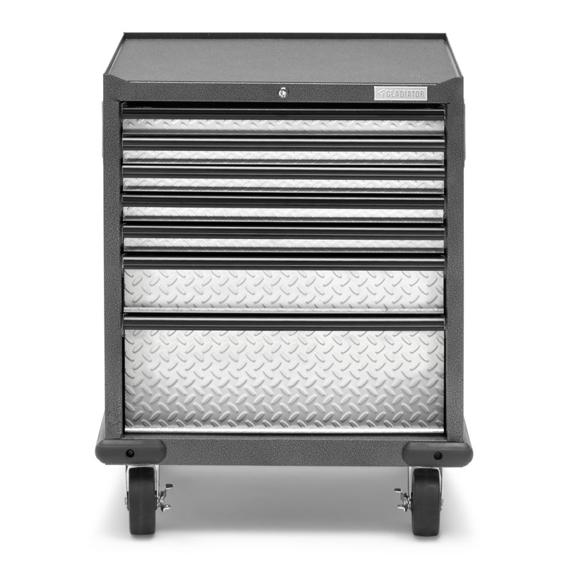 Premier Pre-Assembled 7 Drawer Modular Tool Storage Cabinet, Hammered Granite/Silver Tread