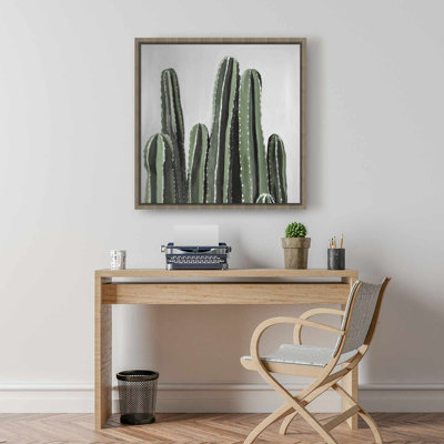 Toile encadrée avec motif floral gris cactus