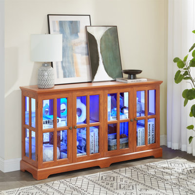 LED Curio Display Cabinet Antique Display Cabinet With Glass Doors Adjustable Shelves For Collectibles Four Door Design Vintage Showcase For Home Or O by Ebern Designs