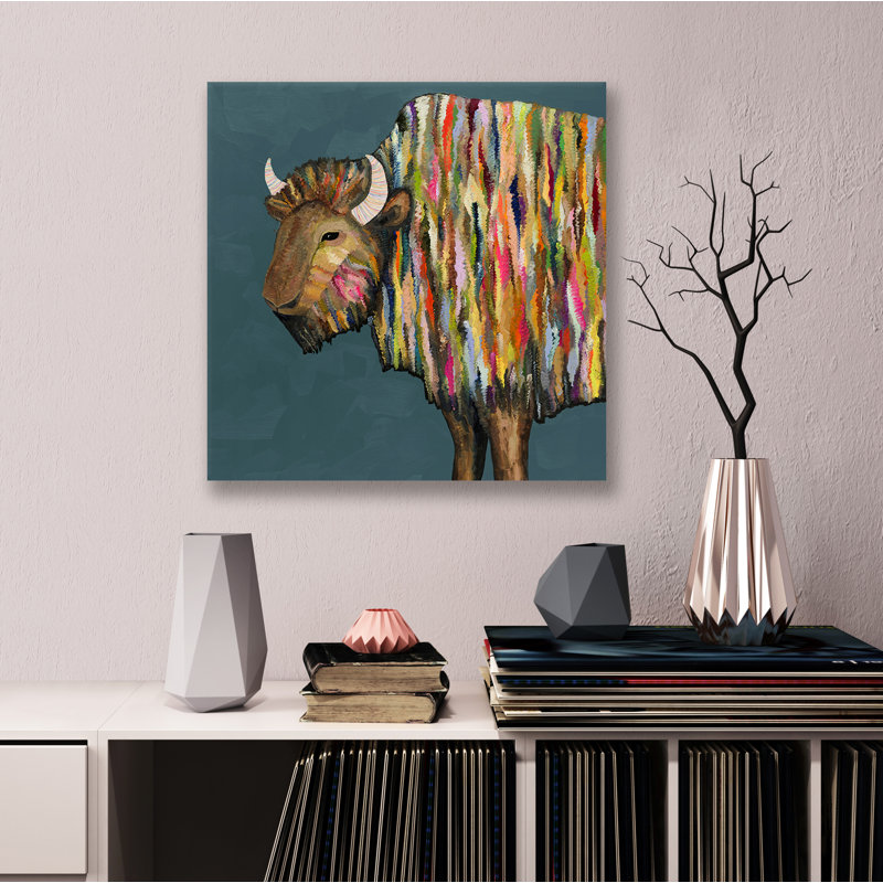 «Bison on Blue», reproduction sur toile tendue, H 12 po x l 12 po, Canevas