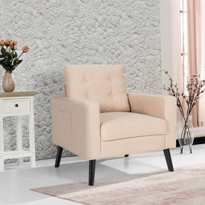 Fauteuil moderne avec accoudoirs rembourrés simples et 2 poches latérales beige