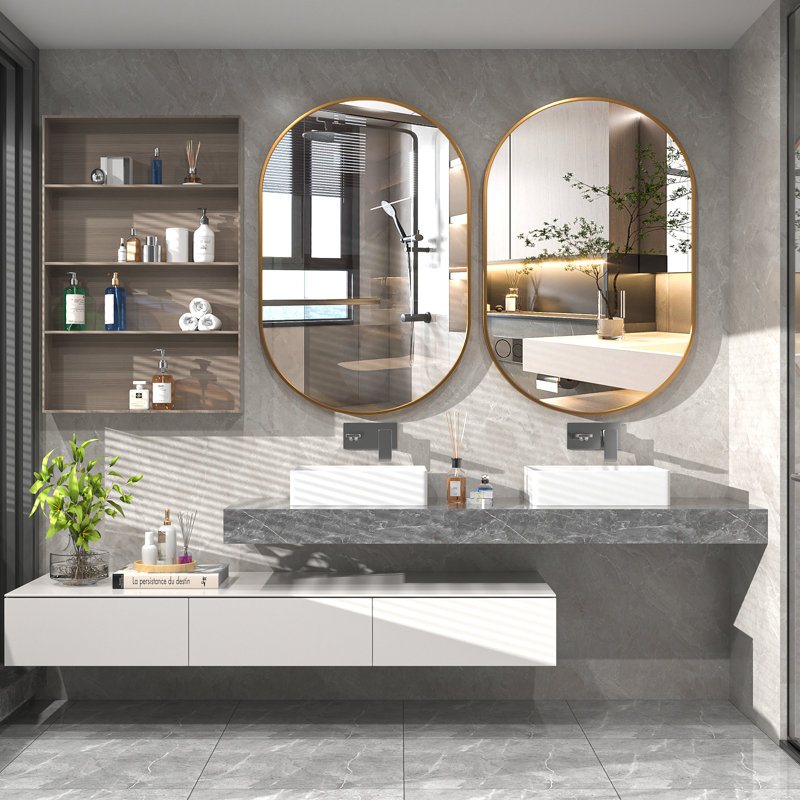 Latwanna Oval Metal Wall Mirror, Gold, 36" x 24"