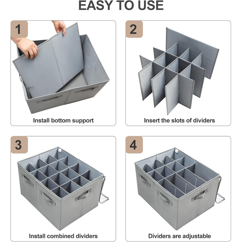 Foldable Shoe Organizer With Dividers Fits 16 Pairs Grey