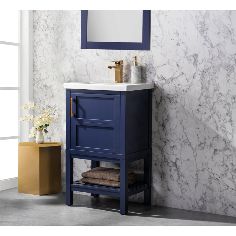 Ensemble de meuble-lavabo simple autoportant 20 po avec plateau en céramique Darion, Bleu