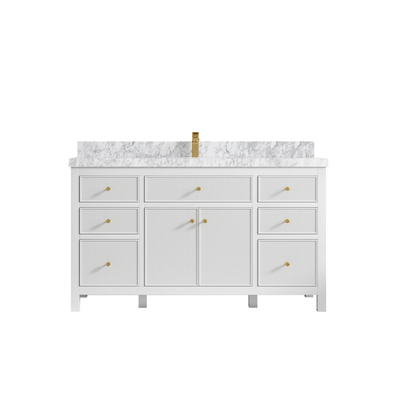 60'' White Single Bathroom Vanity with Marble Top