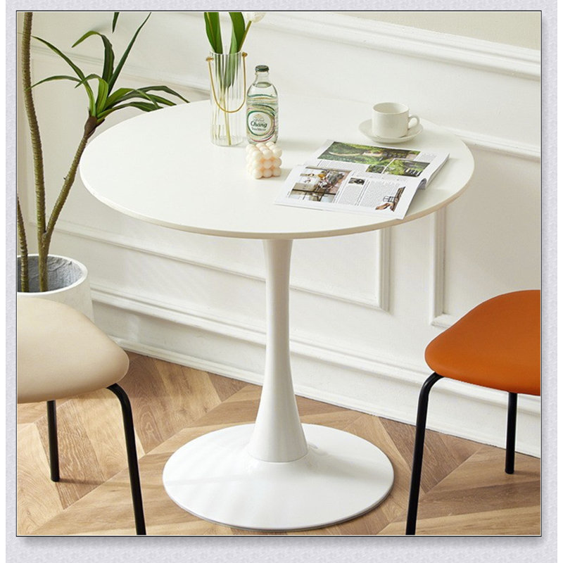 Table de salle à manger ronde blanche moderne avec plateau en panneau de fibres à densité moyenne et base en acier, idéale pour les petits espaces et la vie contemporaine