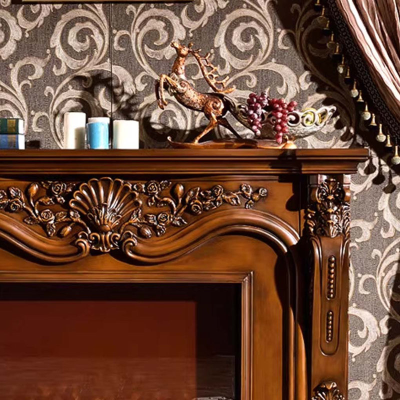 European Carved Decorative Mantel Shelf, 43.31" H x 51.18" W x 12.99" D, Brown