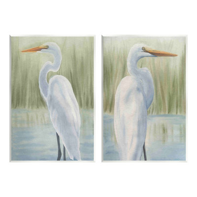 " Egrets In Marshland " by Grace Popp 2 - Pieces Painting Print