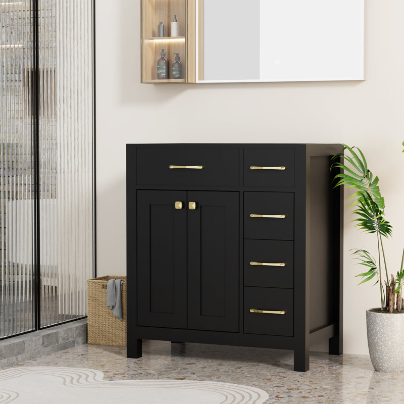 30" Freestanding Single Bathroom Vanity Base Only, Sink not Included, Black, Gold