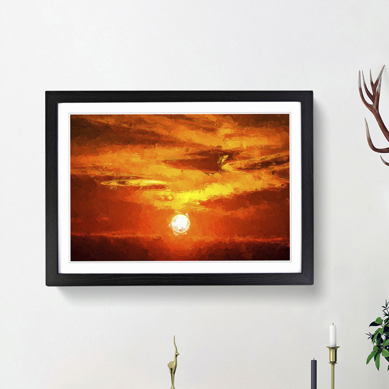 Striking Orange Sunset in Abstract - Framed Print, Black Framed, 27cm H x 36cm W x 2cm D