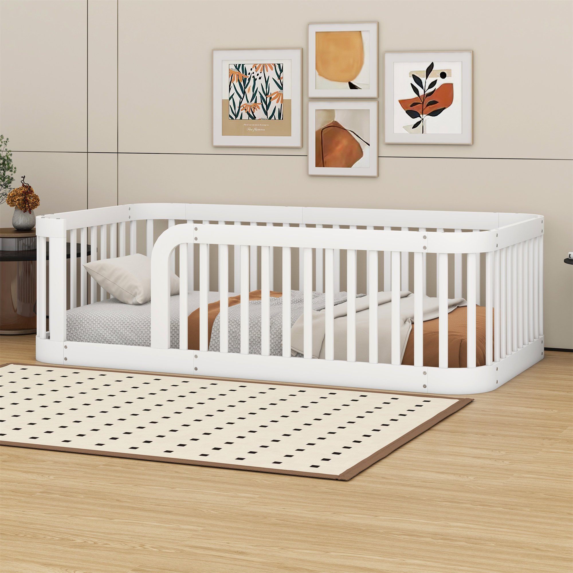 Harriet Bee Wood Wood Floor Bed Frame With Fence - Wayfair Canada
