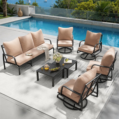 Patio Metal Swivel Conversation Seating Group With Cushions For 7 Person