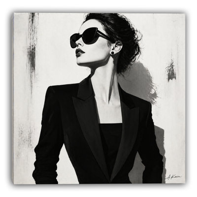 «Black and White Fashion Woman», art mural sur toile, Portrait moderne minimaliste glam, toile tendue décorée GT15440