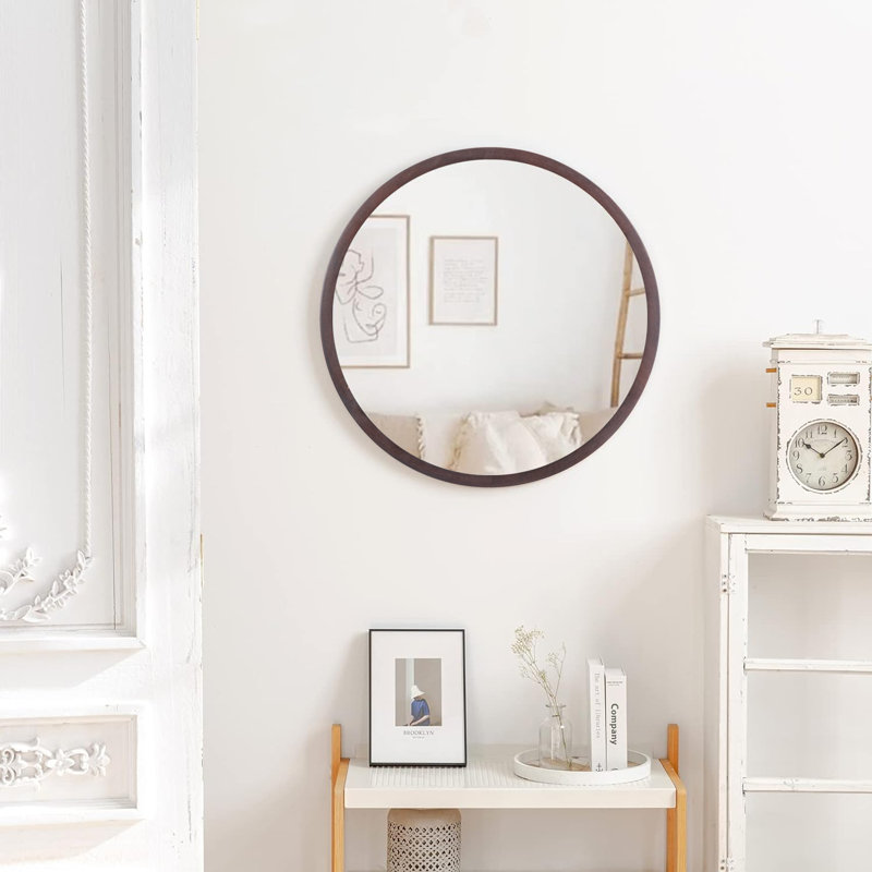 Ilmo Round Wall Mirror, Dark Brown