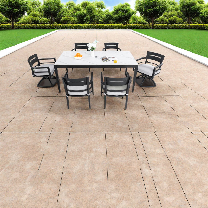 Ensemble de salle à manger de patio moderne en aluminium avec plateau en marbre, parfait pour la piscine