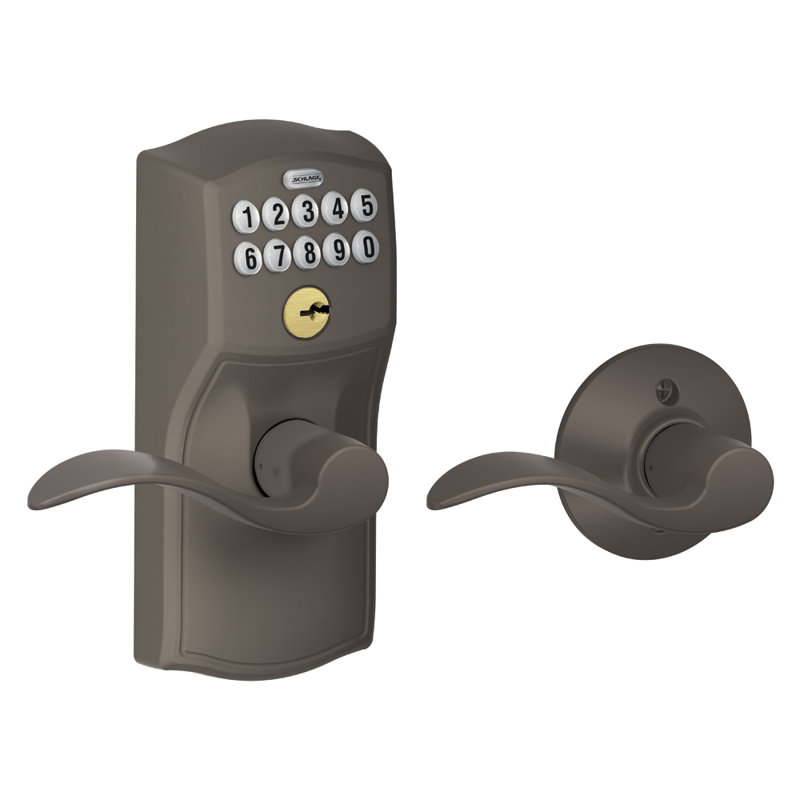 Accent Keypad Lever with Camelot Trim, Polished Brass, Yes, Keyed Alike
