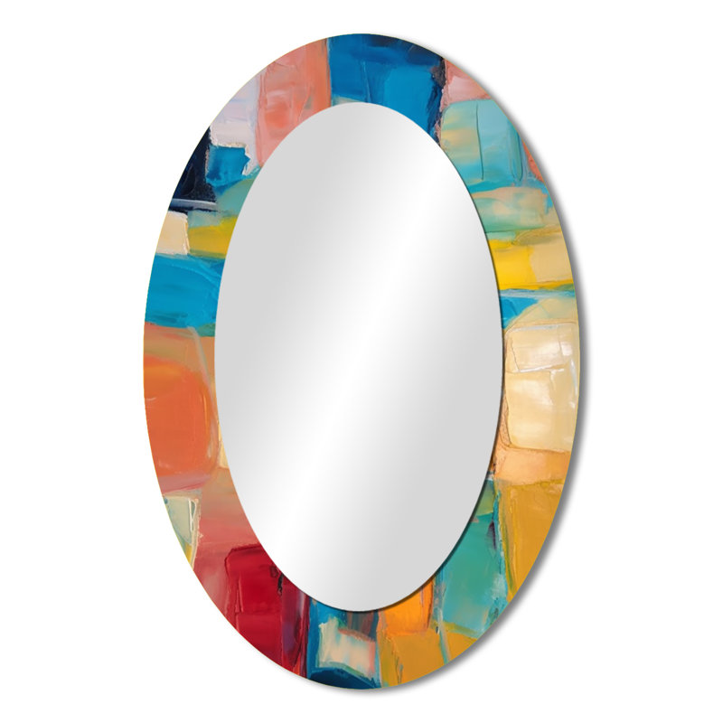 Vibrant Cubist Colourfields - Large Oval Wall Mirror On Metal, 36" x 24"