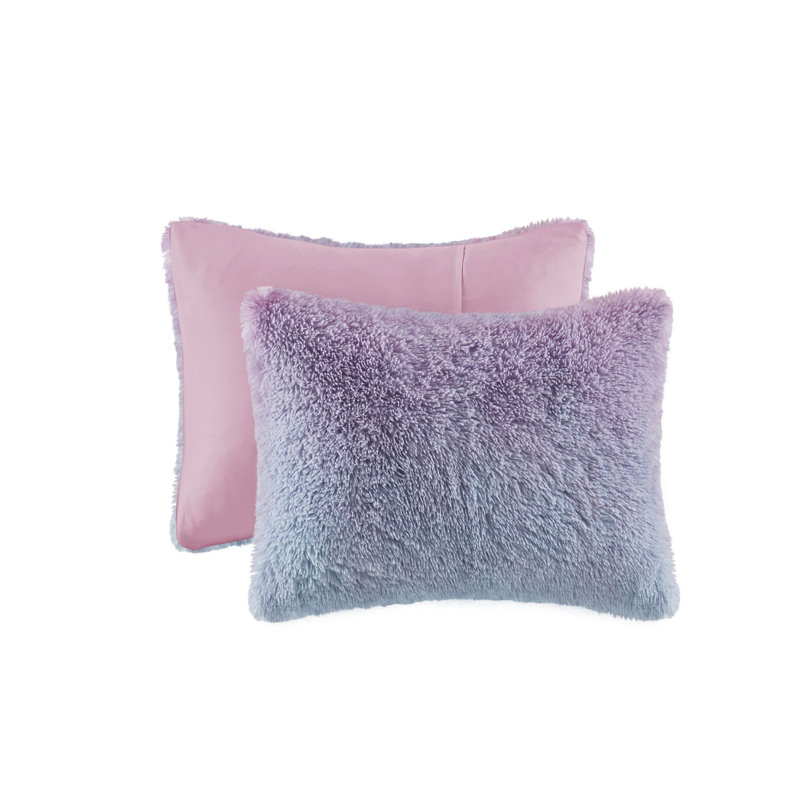 Primrose Pastel Ombre Shaggy Faux Fur Comforter Set, Full/Queen Comforter + 2 Standard Shams, Aqua/Pink/Purple