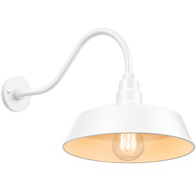 17 po Luminaire de grange à col-de-cygne d'extérieur noir satiné avec 10 po Long bras d'extension - Applique murale de style campagnard, rétro, style antique - Homologué UL - Ampoule DEL A19 9W 900lm (blanc froid 5000K)