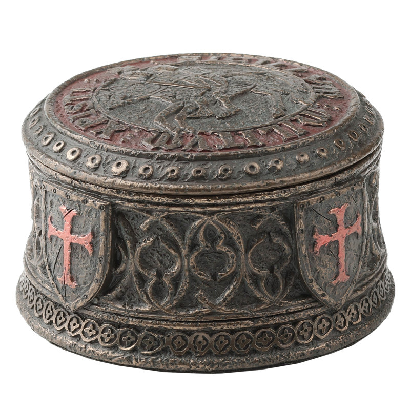 3.94 inches L Bronze Knights Templar Seal Trinket Box made of Cold Cast Bronze