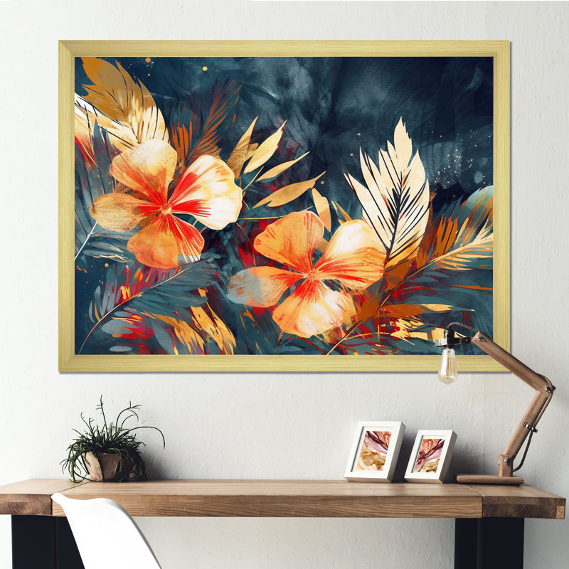 Palmier jaune et noir II sur toile, H 16 po x l 32 po x P 1 po, Cadre doré à une seule photo