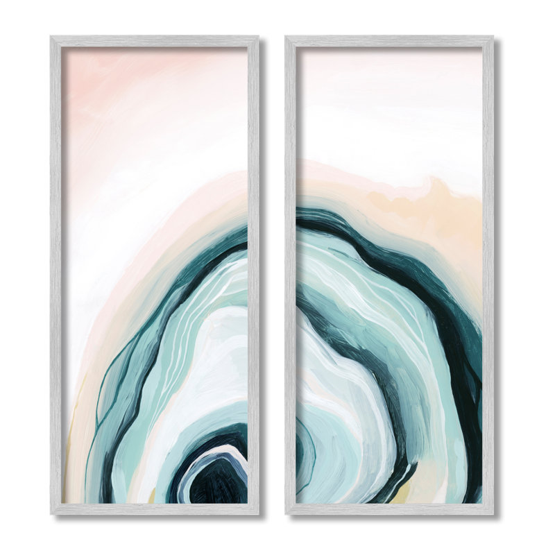 «Abstract Seashell Interior Round Curves Blue Beige» par Grace Popp - ensemble de 2 reproductions d'art, H 24 po x l 10 po