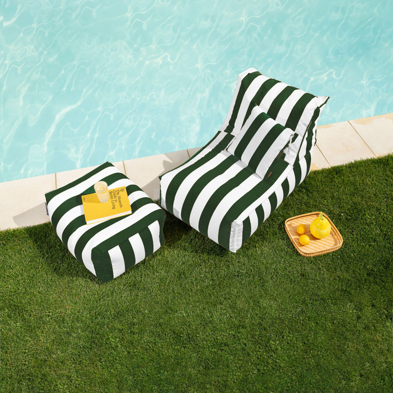 Santorin 2-Piece Outdoor Bean Bag Lounge Chair & Ottoman, Green