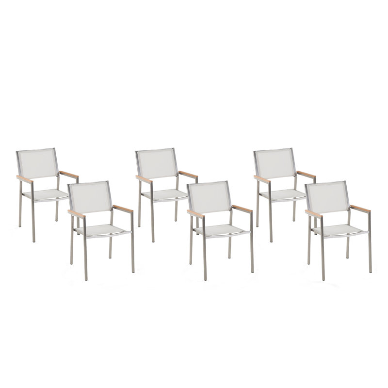 Lothen Stacking Patio Dining Armchair with Cushion, Silver/White