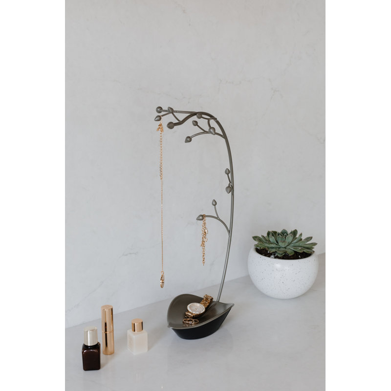 Gun Metal Orchid Jewelry Stand with Leaf Dish