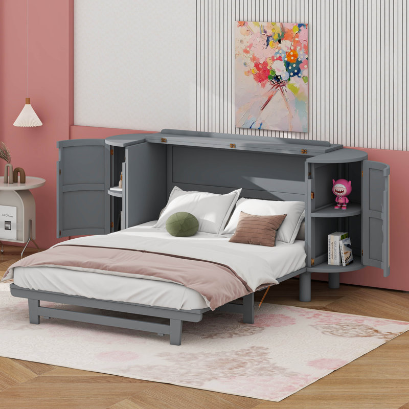 Plateforme moderne pliable avec motif tissé, Gris, Grand