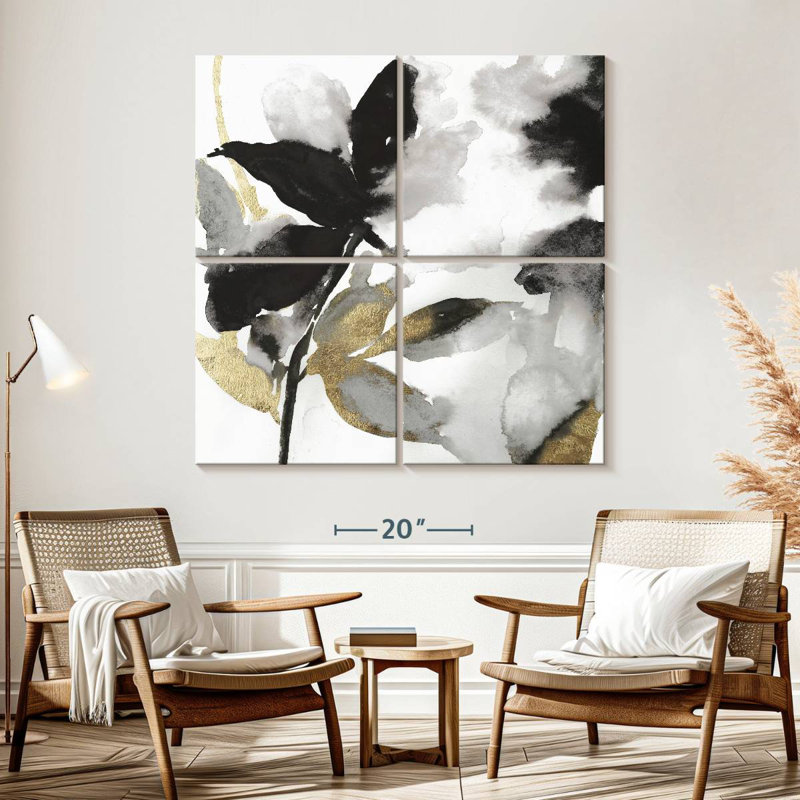 Black Petals Gold Leaves I