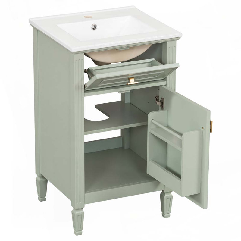 Meuble-lavabo de 20 po avec lavabo en céramique, Vert