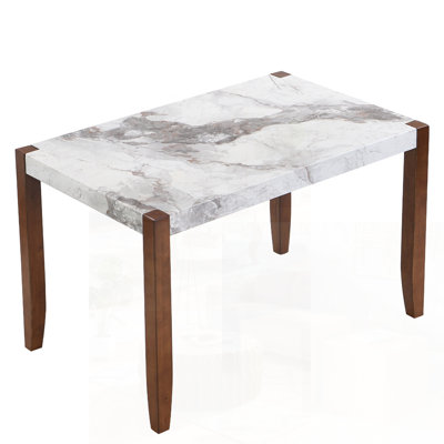 Modern Rectangular Faux Marble Dining Table with Sturdy Wood Legs, Easy to Clean and Assemble for Any Room