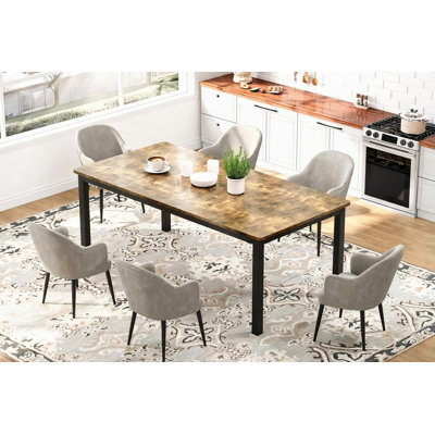 Table de salle à manger industrielle pour table rectangulaire en bois 6-8 - 79 pouces, pieds en métal robustes, coins arrondis, brun rétro, idéale pour le bureau à domicile, le salon - 2 m x 0,9 m