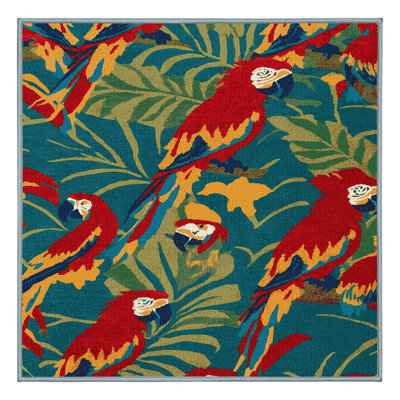 Washable Macaws Hawaiian Area Rug