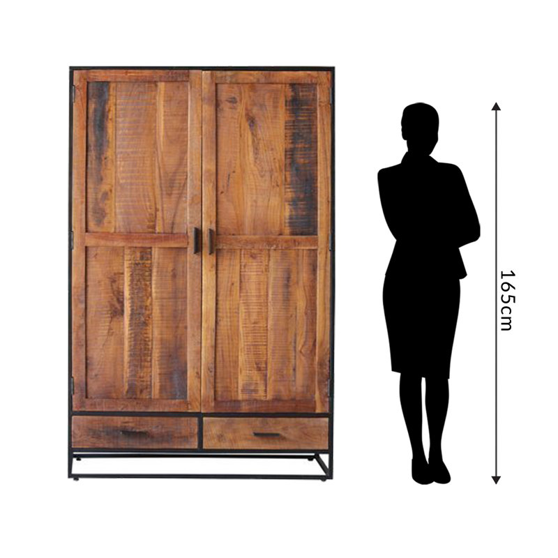 Cumby 2 Door Solid Wood Wardrobe, Walnut