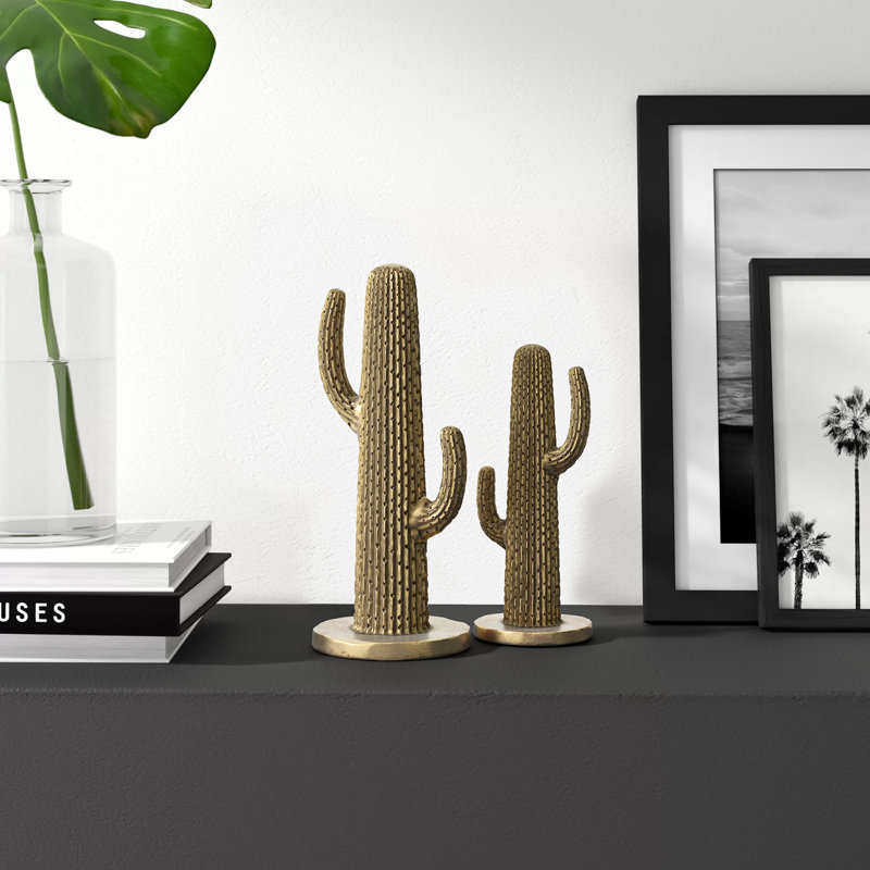 Ensemble de 2 sculptures de cactus naturels 2 pièces, Or