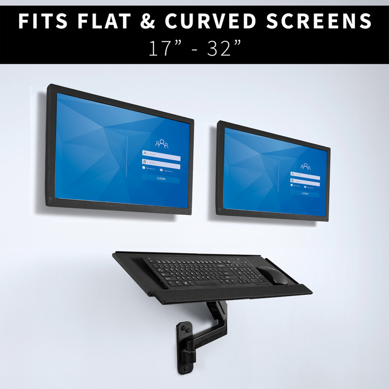 Adjustable Wall Mount Dual Monitor and Keyboard Tray Combo