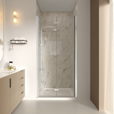 30-31" W x 72" H Frameless Bifold Shower Door with 1/4" (6mm) Clear SGCC Tempered Glass Shower Door, Pivot Swing Shower Glass Door in Chrome Finish, Reversible Installation