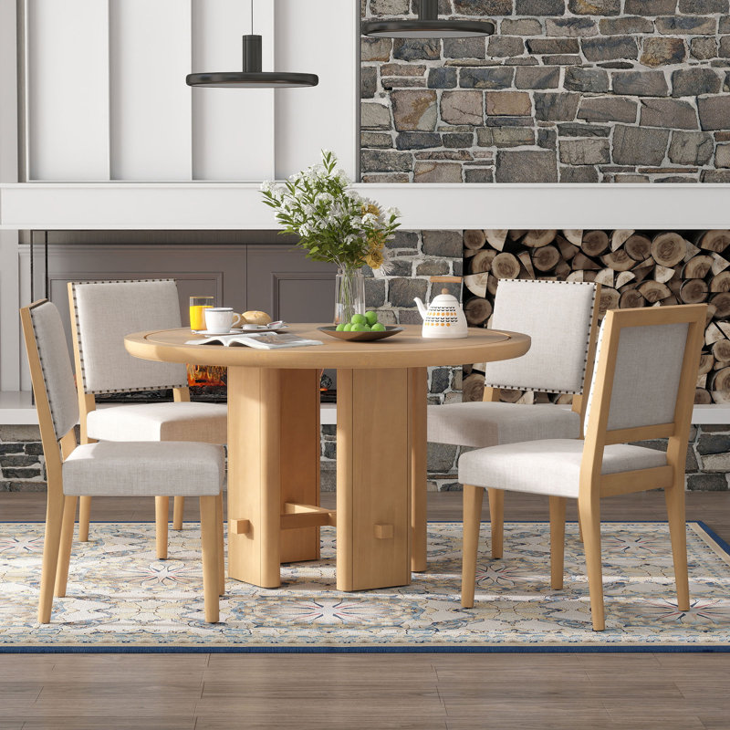 Ensemble de salle à manger 5 pièces avec 4 chaises rembourrées, Naturel